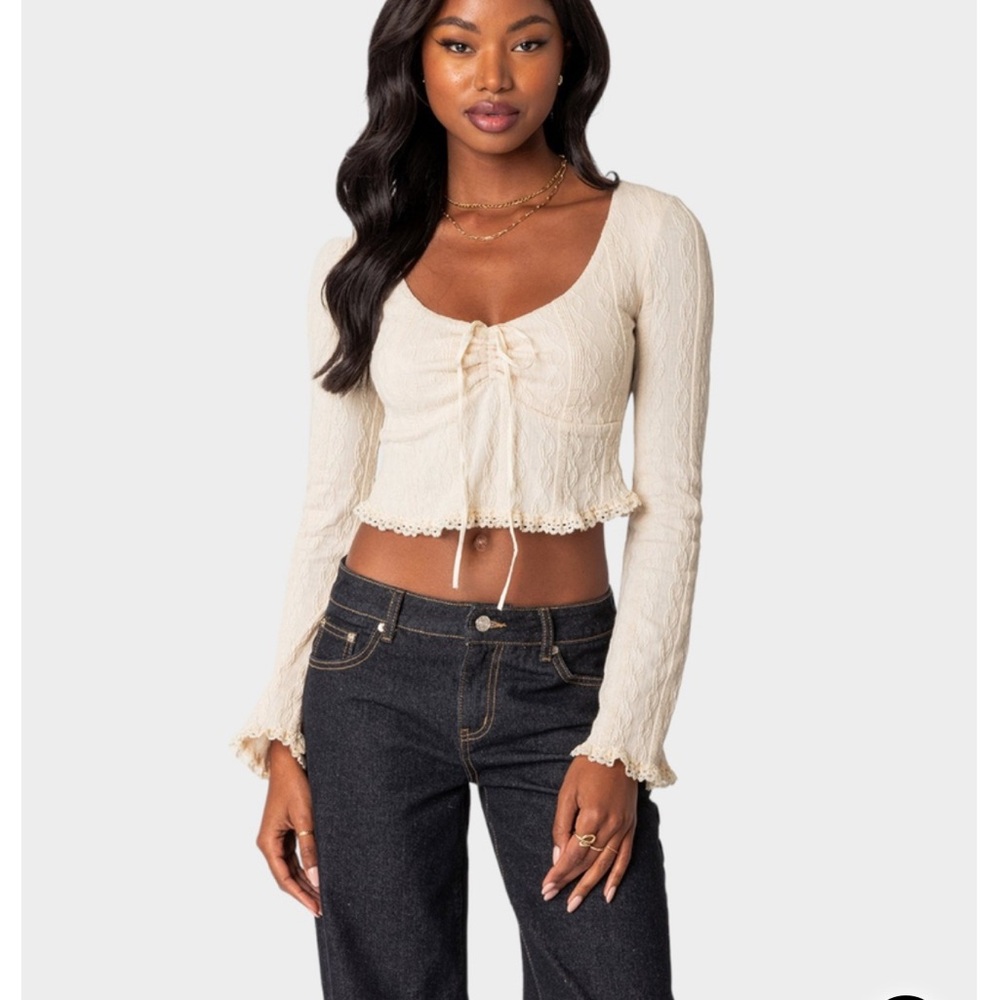 Elegant Cream Ruched Crop Top
